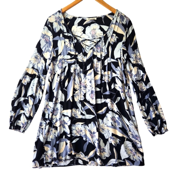Billabong Black Floral 100% Rayon Boho Peasant Dress Size Medium - Picture 1 of 11